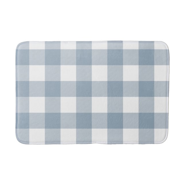 Farmhouse Rustic Blue Grey Buffalo Plaid Square Bath Mat (Front)