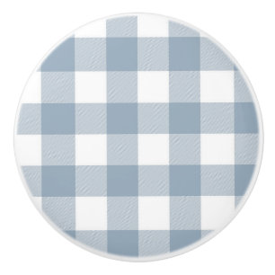 Farmhouse Rustic Blue Grey Buffalo Plaid Square Ceramic Knob