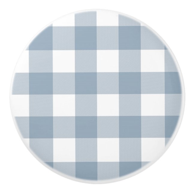 Farmhouse Rustic Blue Grey Buffalo Plaid Square Ceramic Knob (Front)