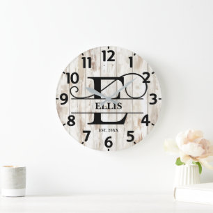 Farmhouse Rustic E Monogram Large Clock
