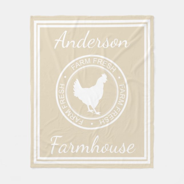 Farmhouse Rustic Farm Fresh Hen & Family Name Fleece Blanket (Front)