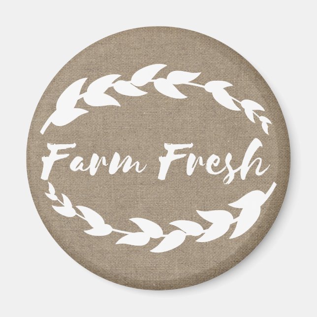 Farmhouse Rustic Farm Fresh Laurels Faux Burlap Magnet (Front)