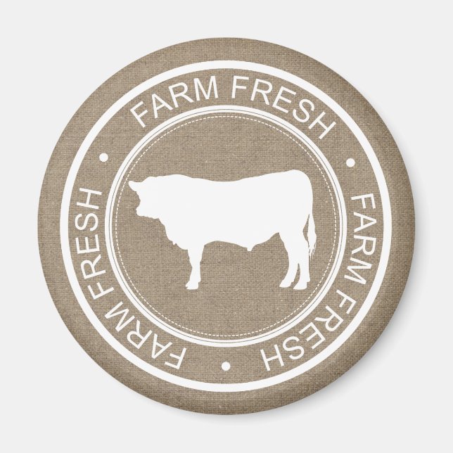 Farmhouse Rustic Farm Fresh White Bull Faux Burlap Magnet (Front)