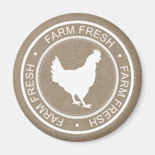 Farmhouse Rustic Farm Fresh White Hen Faux Burlap Magnet