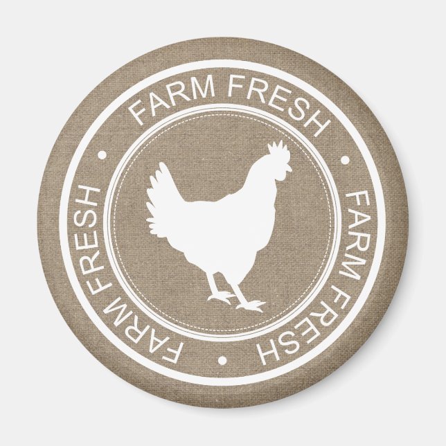 Farmhouse Rustic Farm Fresh White Hen Faux Burlap Magnet (Front)