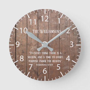 Farmhouse Rustic Faux Wood Scripture Verse Family Round Clock