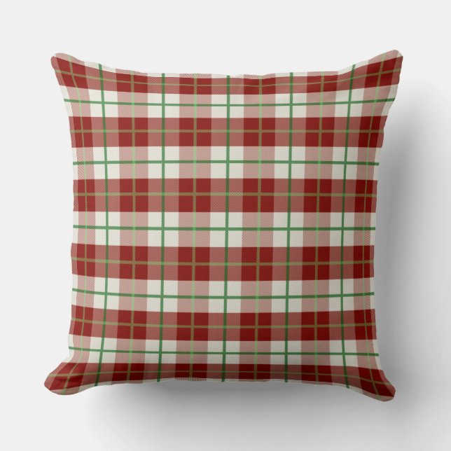 Farmhouse Rustic Green Red Christmas Check Plaid Cushion (Front)