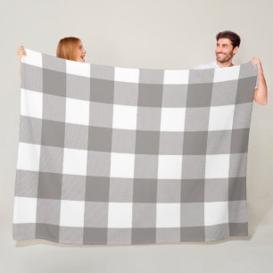 Farmhouse Rustic Grey & White Buffalo Plaid Square Fleece Blanket