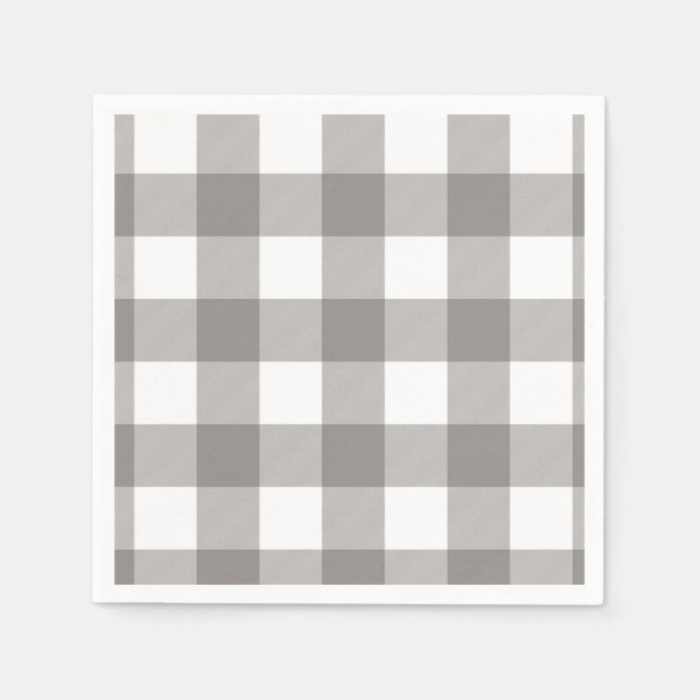 Farmhouse Rustic Grey & White Buffalo Plaid Square Napkin (Front)