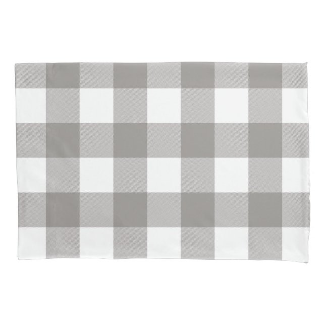 Farmhouse Rustic Grey & White Buffalo Plaid Square Pillowcase (Front)