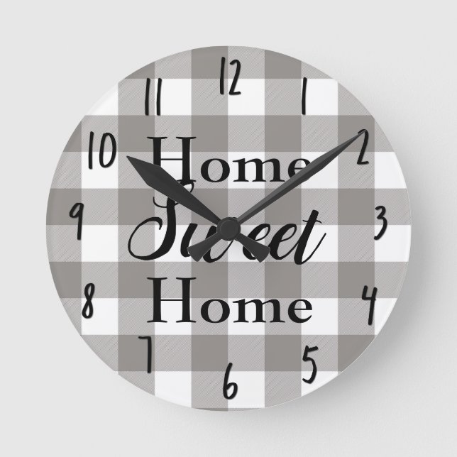 Farmhouse Rustic Grey & White Buffalo Plaid Square Round Clock (Front)