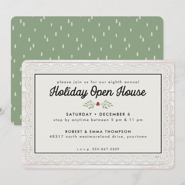 Farmhouse Rustic Lace Christmas Holiday Invitation (Front/Back)