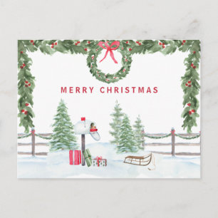 Farmhouse Rustic Merry Christmas Mail Scene Postcard