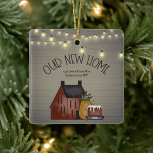 Farmhouse Rustic Primitive New Home Personalised Ceramic Ornament
