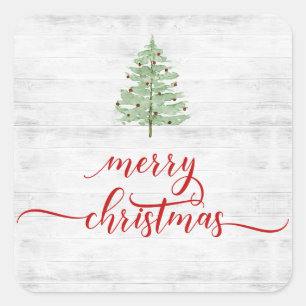 Farmhouse Rustic Shiplap White Wood Christmas Square Sticker