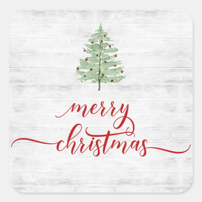 Farmhouse Rustic Shiplap White Wood Christmas Square Sticker (Front)