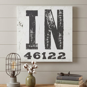Farmhouse Rustic State Zip Code Indiana Canvas Print