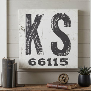 Farmhouse Rustic State Zip Code Kansas Canvas Print