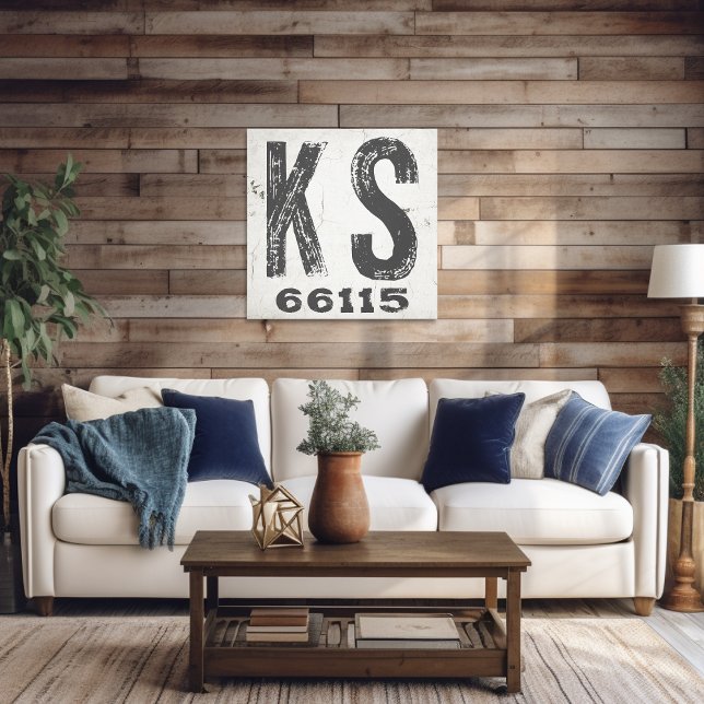Farmhouse Rustic State Zip Code Kansas Canvas Print (Creator Uploaded)