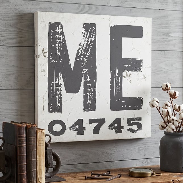 Farmhouse Rustic State Zip Code Maine Canvas Print (Creator Uploaded)