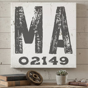 Farmhouse Rustic State Zip Code Massachusetts Canvas Print