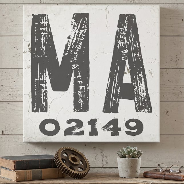 Farmhouse Rustic State Zip Code Massachusetts Canvas Print (Creator Uploaded)