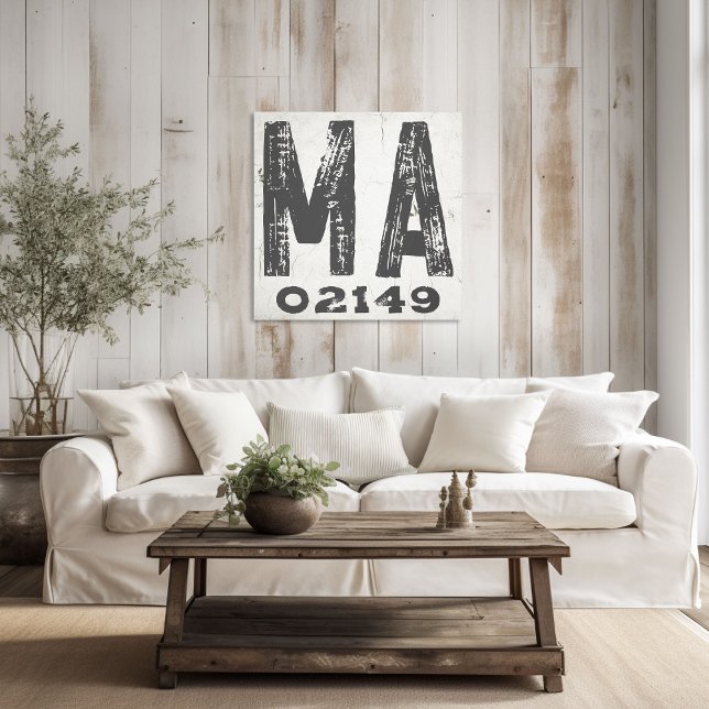 Farmhouse Rustic State Zip Code Massachusetts Canvas Print (Creator Uploaded)