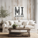 Farmhouse Rustic State Zip Code Michigan Canvas Print<br><div class="desc">This rustic sign is a simple way to display your love for home. The zip code can be personalised with any zip code in the state. Makes a great gift. Created by Simply Farmhouse Press.</div>