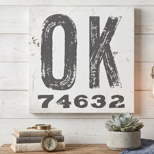 Farmhouse Rustic State Zip Code Oklahoma Canvas Print (Creator Uploaded)