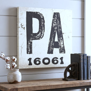 Farmhouse Rustic State Zip Code Pennsylvania Canvas Print
