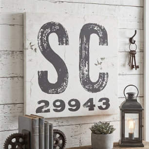 Farmhouse Rustic State Zip Code South Carolina Canvas Print
