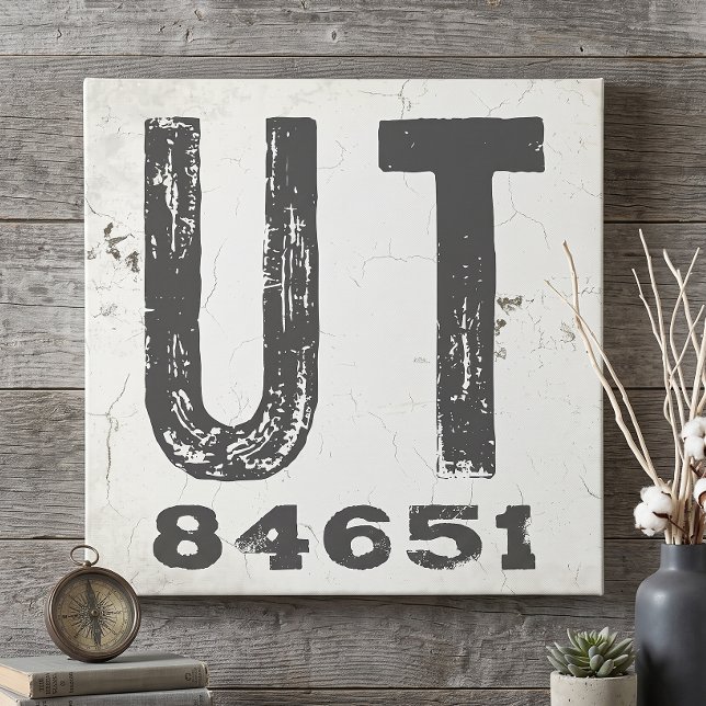 Farmhouse Rustic State Zip Code Utah Canvas Print (Creator Uploaded)