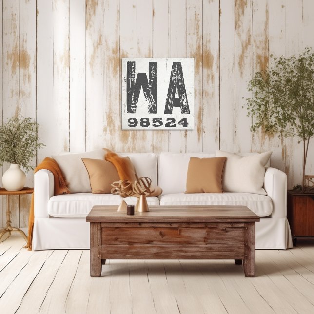 Farmhouse Rustic State Zip Code Washington Canvas Print (Creator Uploaded)