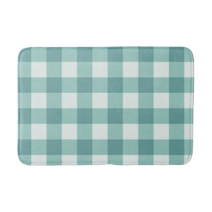 Farmhouse Rustic Teal White Buffalo Plaid Square Bath Mat
