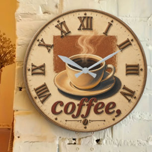 Farmhouse Rustic Vintage Kitchen Coffee Cup  Large Clock
