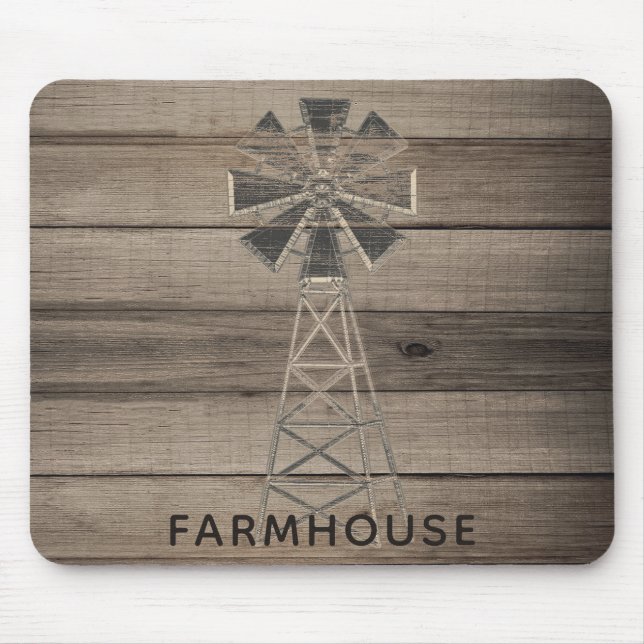 Farmhouse Rustic Weathered Wood Country Wind Mill Mouse Mat (Front)