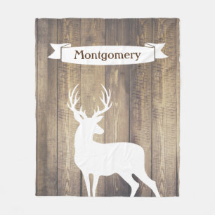 Farmhouse Rustic White Deer Ribbon Family Name Fleece Blanket