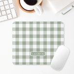 Farmhouse Sage Buffalo Check Personalised Name Mouse Mat<br><div class="desc">Custom-designed mouse pad featuring sage green buffalo plaid/gingham/check pattern with personalised name/monogram.</div>