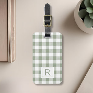 Farmhouse Sage Green Buffalo Check Monogram Luggage Tag