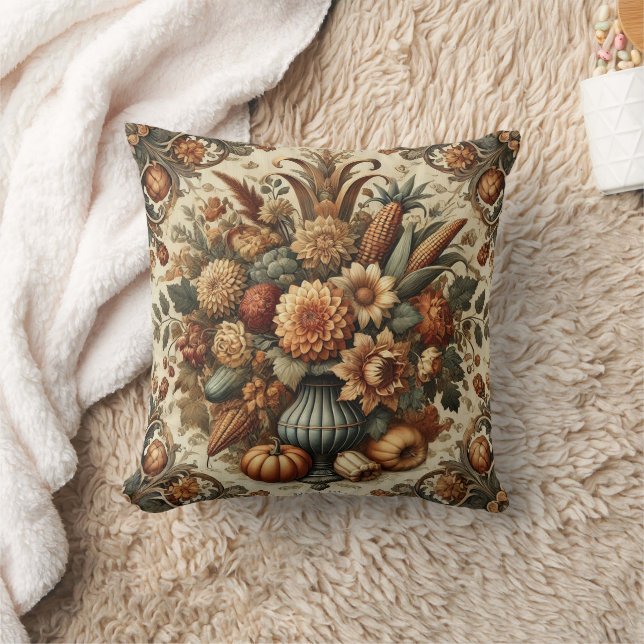 Farmhouse Season Fall Autumn Turkey Thanksgiving Cushion (Blanket)
