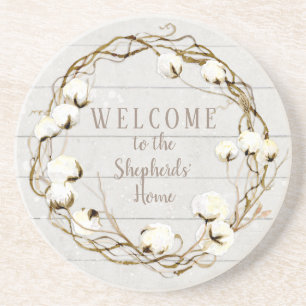 Farmhouse Shiplap Wood Twig Cotton Boll Wreath Coaster