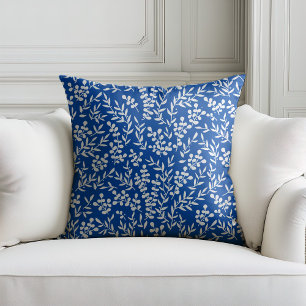 Farmhouse simple floral pattern on blue cushion