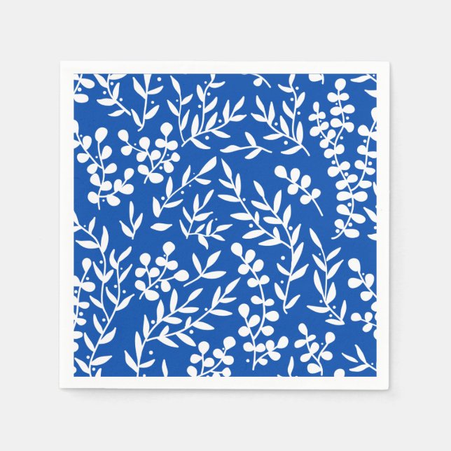 Farmhouse simple floral pattern on blue  napkin (Front)