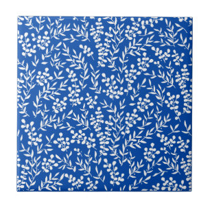 Farmhouse simple floral pattern on blue  tile
