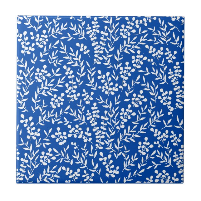 Farmhouse simple floral pattern on blue  tile (Front)