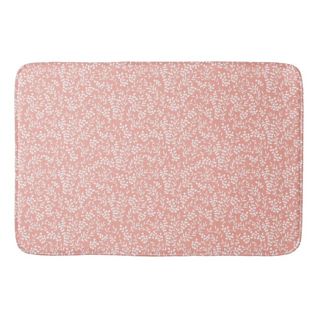 Farmhouse simple floral pattern on pink bath mat (Front)