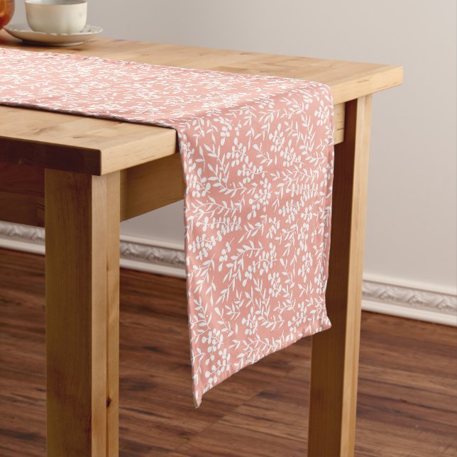 Farmhouse simple floral pattern on pink short table runner (In Situ)