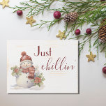 Farmhouse Snowman Just Chillin Rustic Christmas Wooden Box Sign<br><div class="desc">Farmhouse Christmas snowman with “Just Chillin” typography & script wooden sign  to create this this quaint cottage style wood sign.  Perfect for any home decor and a perfect holiday gift.</div>