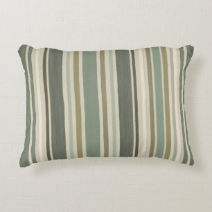 Farmhouse Soft Green Mustard Grey Brown Stripe Decorative Cushion