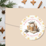 Farmhouse Stack of Christmas Gifts Personalised Classic Round Sticker<br><div class="desc">Farmhouse holiday gifts personalised Christmas stickers to seal your holiday cards or favour bags. Pink and rust coloured.</div>